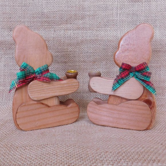Wooden Teddy Bear Taper Candle Holders  Set Lloyds  Christmas Around the World - Picture 1 of 6